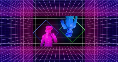 Classical Art Meets Digital Technology and Neon Grid Space - Download Free Stock Images Pikwizard.com