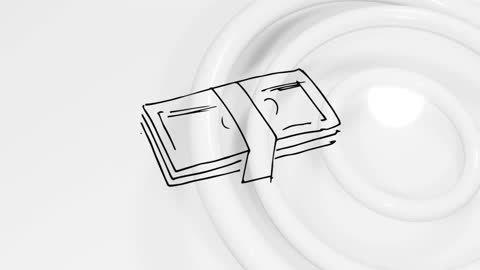 Animated Banknotes Over White Geometric Background