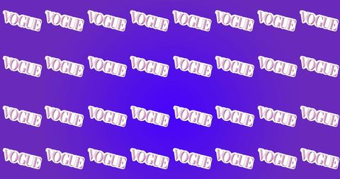 Repeated Vogue Gradient Text on Purple Background