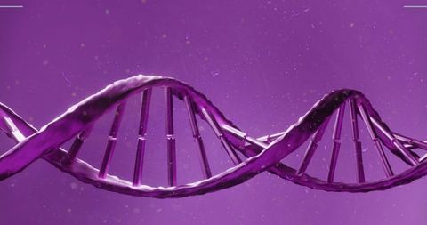 Rotating purple dna double helix with futuristic biotech theme