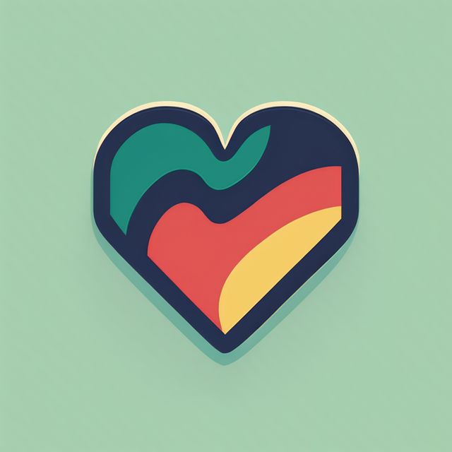 Colourful heart on blue background, created using generative ai technology. Retro, love and heart concept.