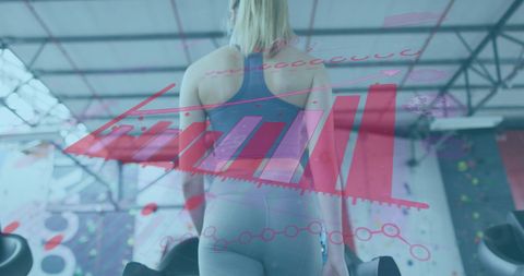 Graph Overlay on Woman Exercising During Pandemic