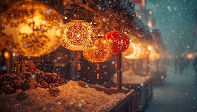 Glowing Lanterns at Magical Winter Festival Market