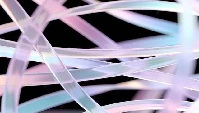 Iridescent translucent ribbon weaving with pastel gloss and light specks