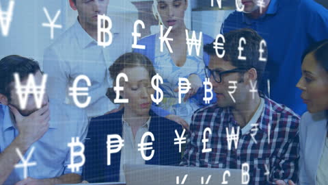 Business Team Analyzing Global Currency Data Overlay