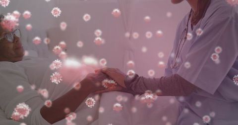 Nurse Comforting Female Patient Amid COVID-19 Pandemic Scene