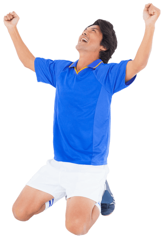 Asian Football Player Celebrating Victory on Transparent Background