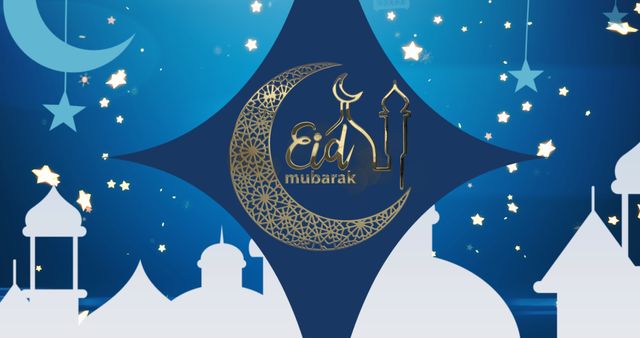 Eid Mubarak Greetings with Crescent and Mosque Illustration - Download Free Stock Images Pikwizard.com