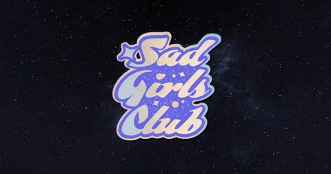 Pastel Sad Girls Club Text over Starry Galaxy Background