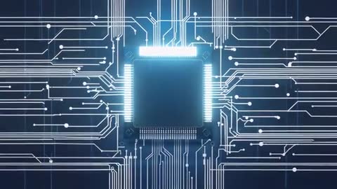 Glowing Circuitry Connections Surrounding Central Microchip