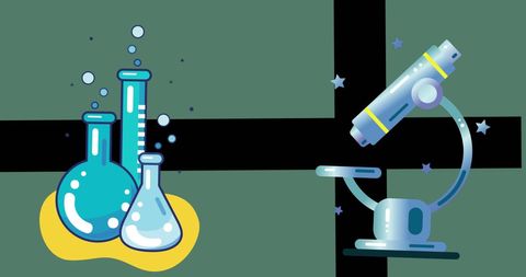 Colorful Laboratory Icons Featuring Flasks and Microscope