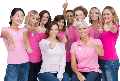 Diverse Women Supporting Breast Cancer Awareness with Thumbs Up on Transparent