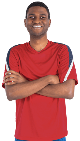 Happy Man in Red Shirt with Confident Pose on Transparent Background
