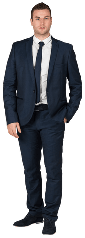 Businessman Wearing Suit with Hand in Pocket Standing Confidently Transparent