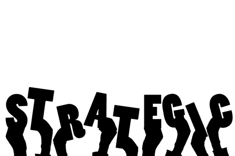 Illustration of hands holding strategic text on transparent background