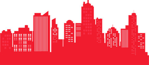 Flat urban skyline silhouette with modern high-rise buildings