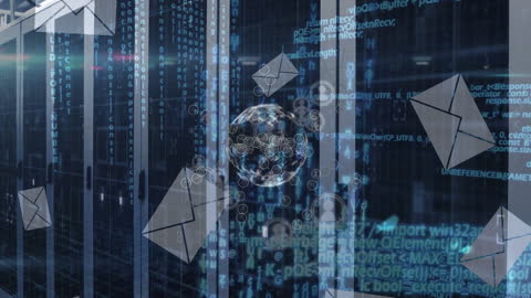 Futuristic Digital Data Flows in Modern Server Room