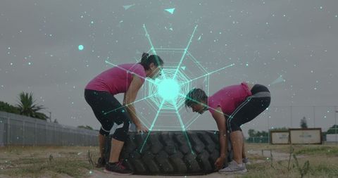 Women Exercising Together with Digital Overlay