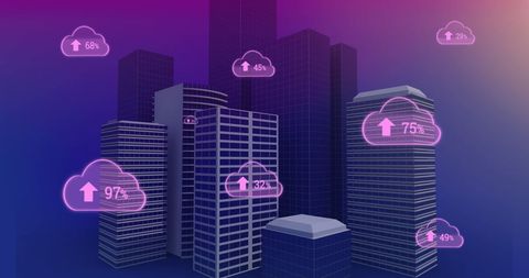 Digital Cloud Network Over Futuristic Cityscape - Download Free Stock Images Pikwizard.com