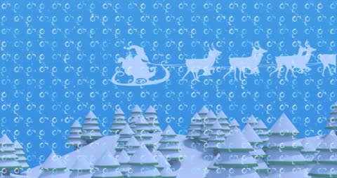 Santa's Sleigh with Reindeer on Snowy Winter Night