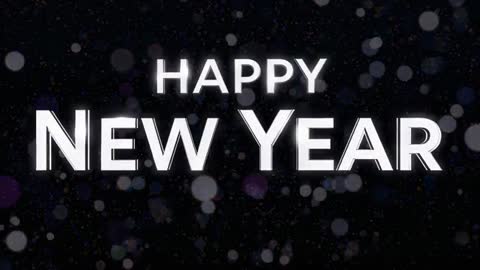 Happy New Year Animated Title Pulsing Over Starry Bokeh and Drifting Light Flecks