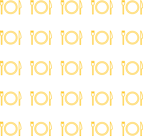 Yellow cutlery and plates pattern on transparent background