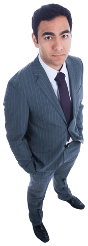 Confident Biracial Businessman in Pinstriped Suit on Transparent Background