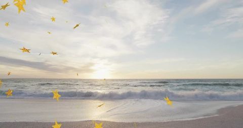 Tranquil Beach Sunrise with Golden Star Overlays