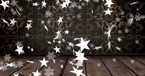 Falling Christmas Stars on Vintage Decorative Background