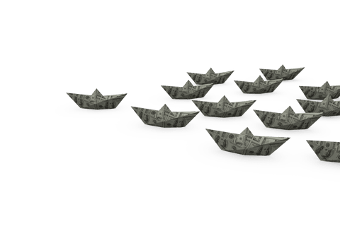 Transparent money origami boats illustration for finance concepts