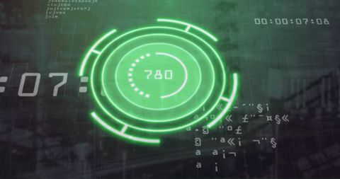 Green Neon HUD Interface Displaying 780 Readout with Futuristic Circular Progress Overlay