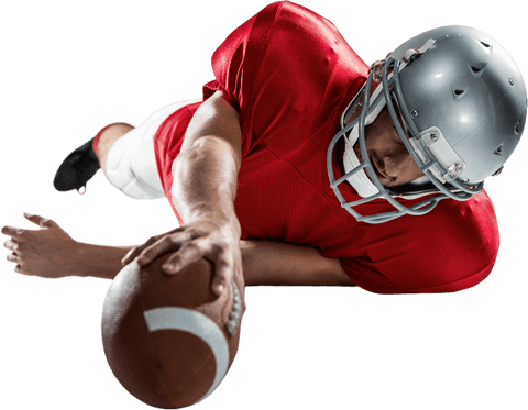 Transparent football player in mid-stretch reaching for ball