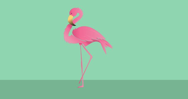 Pink flamingo icon depicted on a simple green background. Ideal for graphic design projects, educational materials about wildlife, or as a vibrant tropical addition to your content.