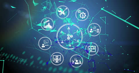 Digital Interface Animation with Data Processing Icons