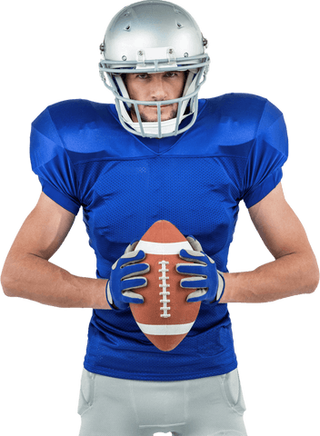 Transparent confident american football player gripping ball