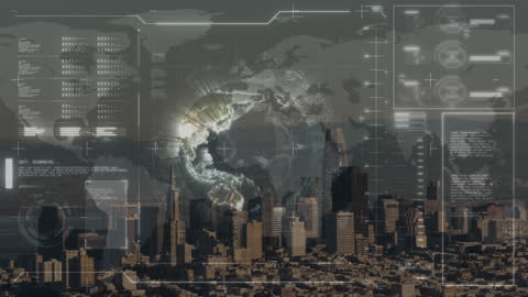 Futuristic Cityscape with Digital World Interface