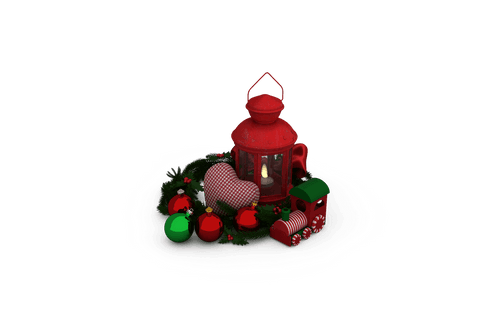 Transparent red lantern and christmas ornaments illustration