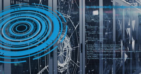 Digital Interface Animation Over Server Room