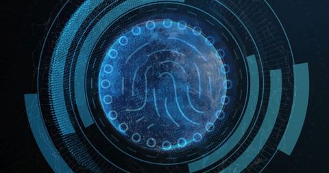 Futuristic Globe with Fingerprint Pattern in Holographic Interface