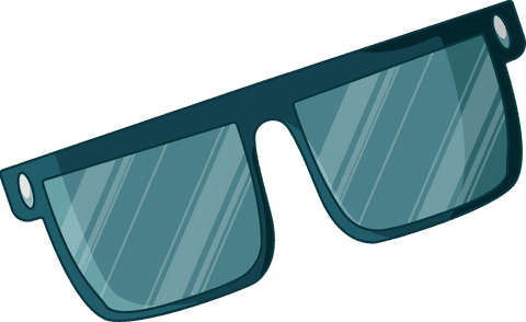 Stylized teal glasses with transparent background and reflective lenses