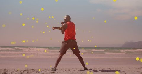 Fitness Enthusiast Stretching on Scenic Beach