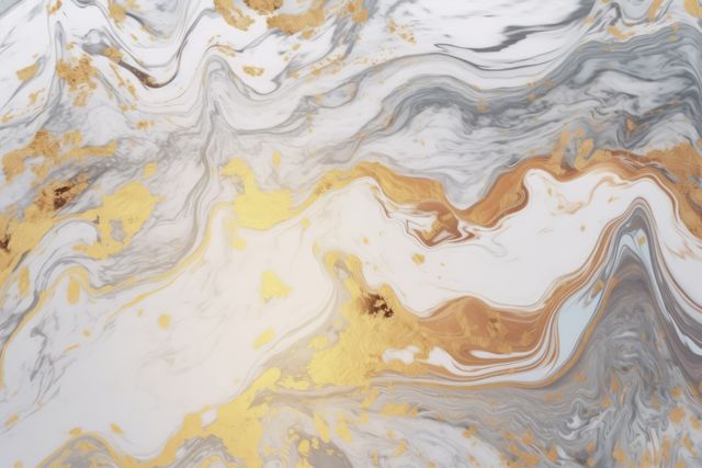 This abstract marbled texture features harmonious swirls of gold, gray, and white, creating a sumptuous and modern effect. It is perfect for use in backgrounds, wallpapers, and artistic designs, adding a touch of elegance and sophistication to digital or print projects such as invitations, posters, and branding elements.