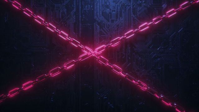 Crossing neon chains creating futuristic digital x