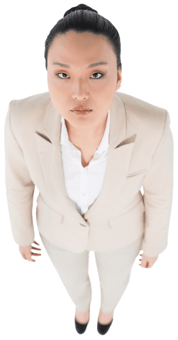 High angle asian businesswoman on transparent background