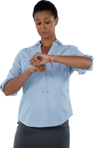businesswoman checking wristwatch with focused expression transparent - Download Free Stock Videos Pikwizard.com