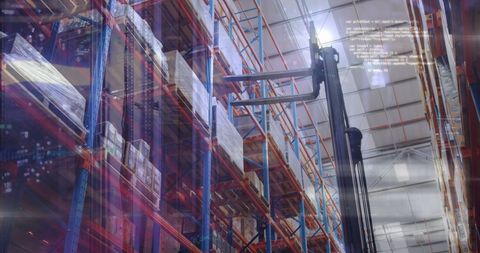 Automated Forklift Managing Inventory in Digital Overlay Warehouse - Download Free Stock Images Pikwizard.com