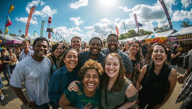 Diverse Friends Enjoying Vibrant Outdoor Street Fair