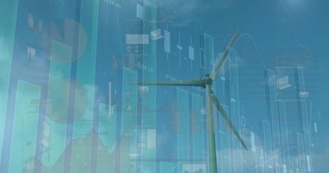 Renewable Energy Finance Concept with Wind Turbine and Data Visualizations