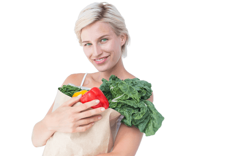 transparent smiling woman carrying bag of fresh vegetables - Download Free Stock Videos Pikwizard.com