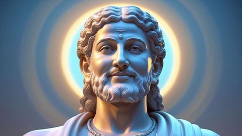 Enlightened Deity Portrait with Glowing Halo and Tranquil Aura